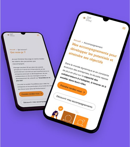 Page accompagnement et qui suis-je de Time2shine sur téléphone
