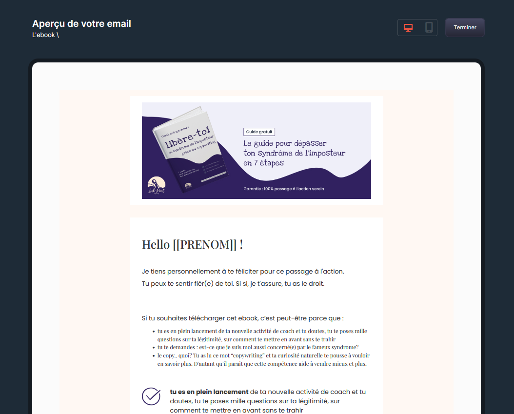 Inkpact copywriting - Tunnel de vente 6 Mail du tunnel de vente d'Inkpact Copywriting