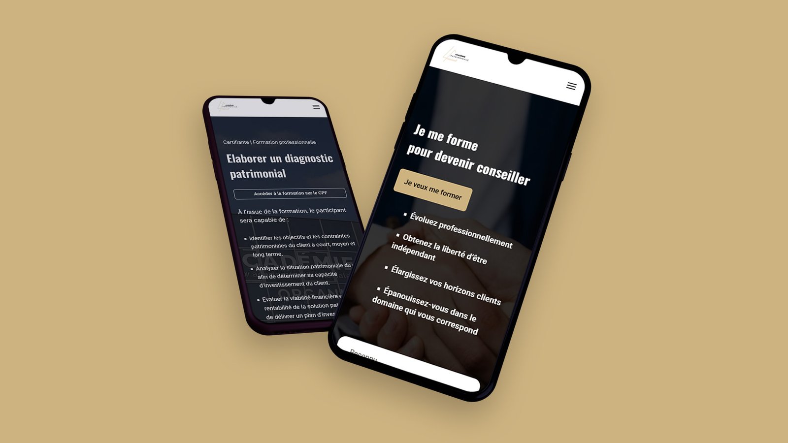 Mise en scène du site de l'académie patrimoniale sur mobile