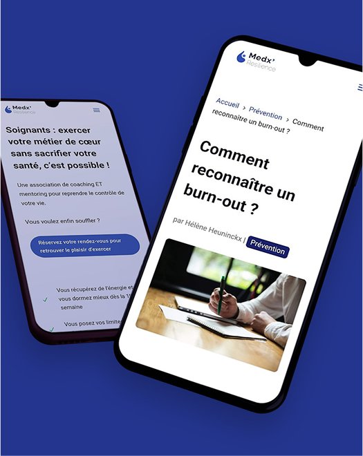 Medx'Resilience - Site web 4 Article et page d'accueil de Medxresilience sur téléphone
