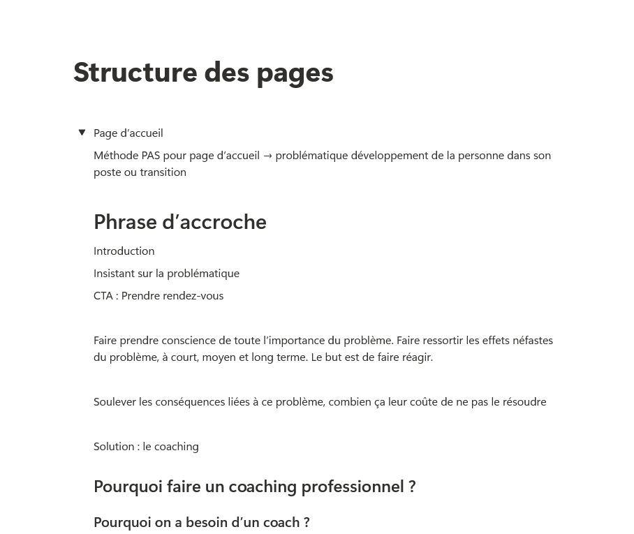 Structure de la page d'accueil de Time2shine sous forme d'indications