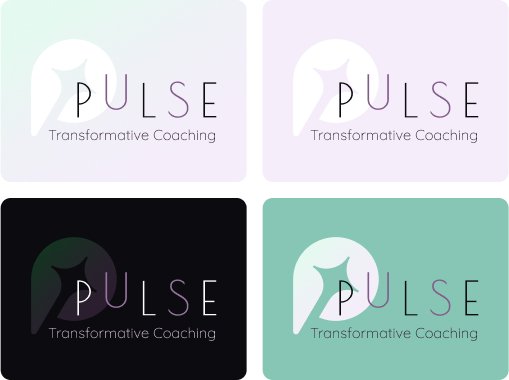 PULSE Transformative Coaching - Branding 7 Variantes du logo de PULSE Transformative Coaching sur différents fonds de couleurs