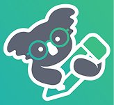 Mascotte Koala avec des lunettes et un crayon