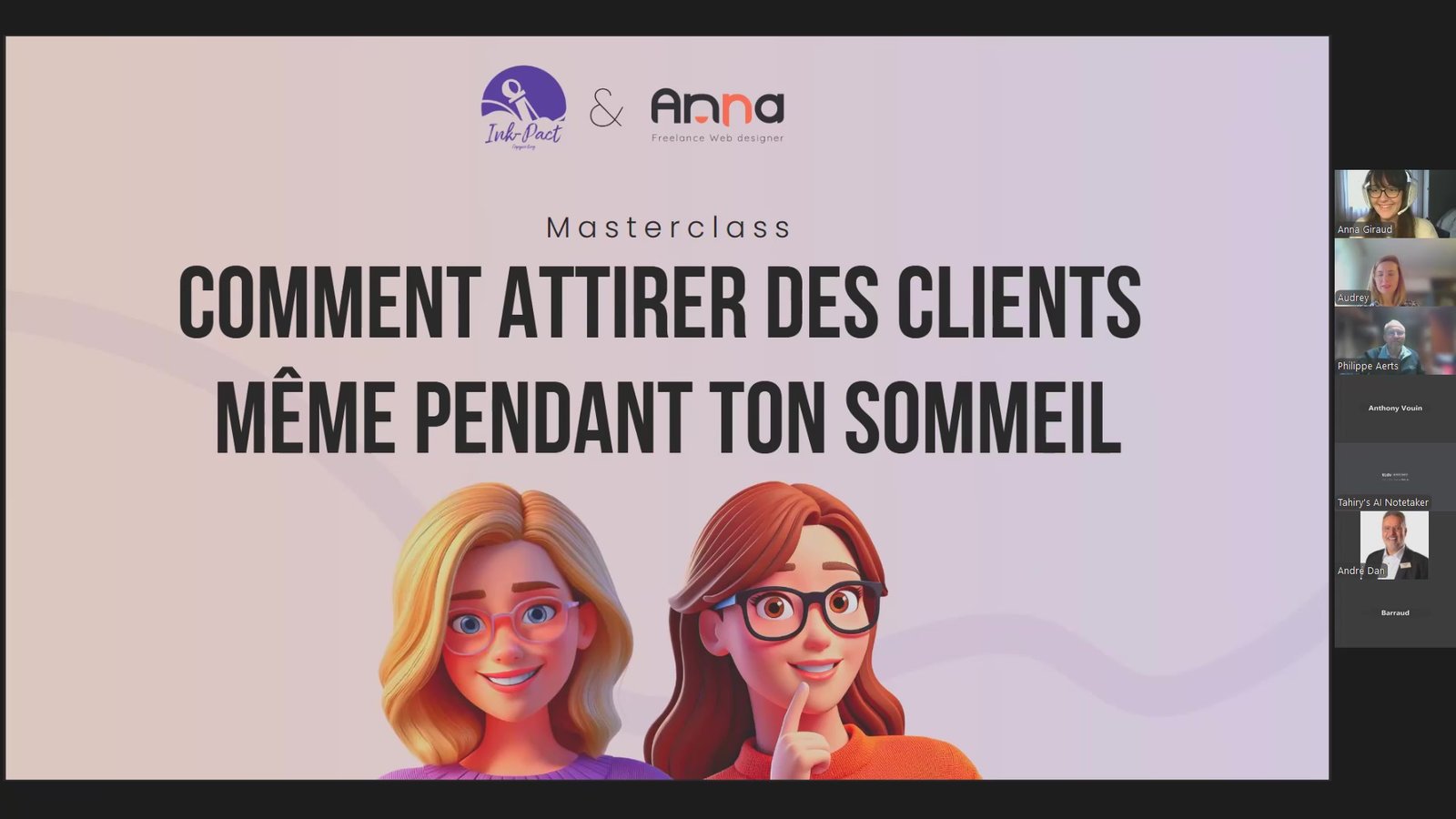 Webinaire Audrey & Anna - Tunnel de vente 11 Capture d'écran durant le webinaire co-animé par Audrey et Anna